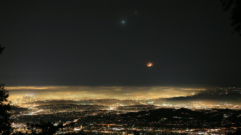 Cityscape with Crescent Moon — Black