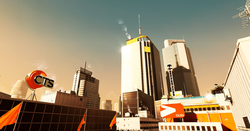 Cityscape with CTS and Duel signs