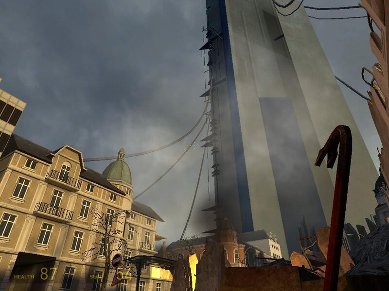 cityscape with damaged building
