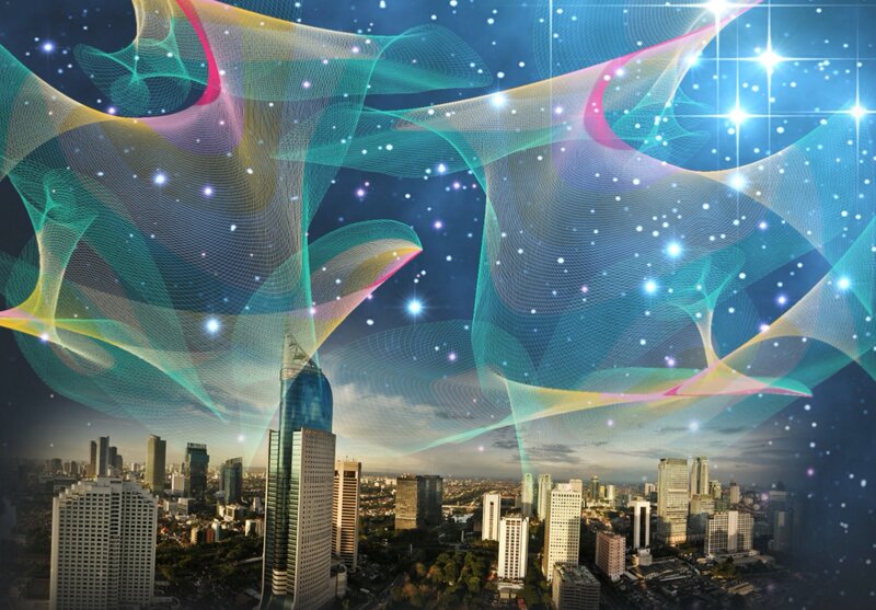 Cityscape with Digital Overlays