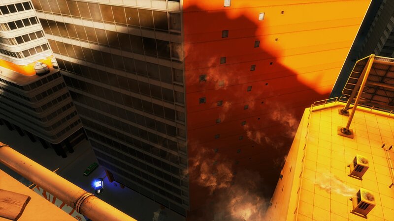 cityscape with explosion