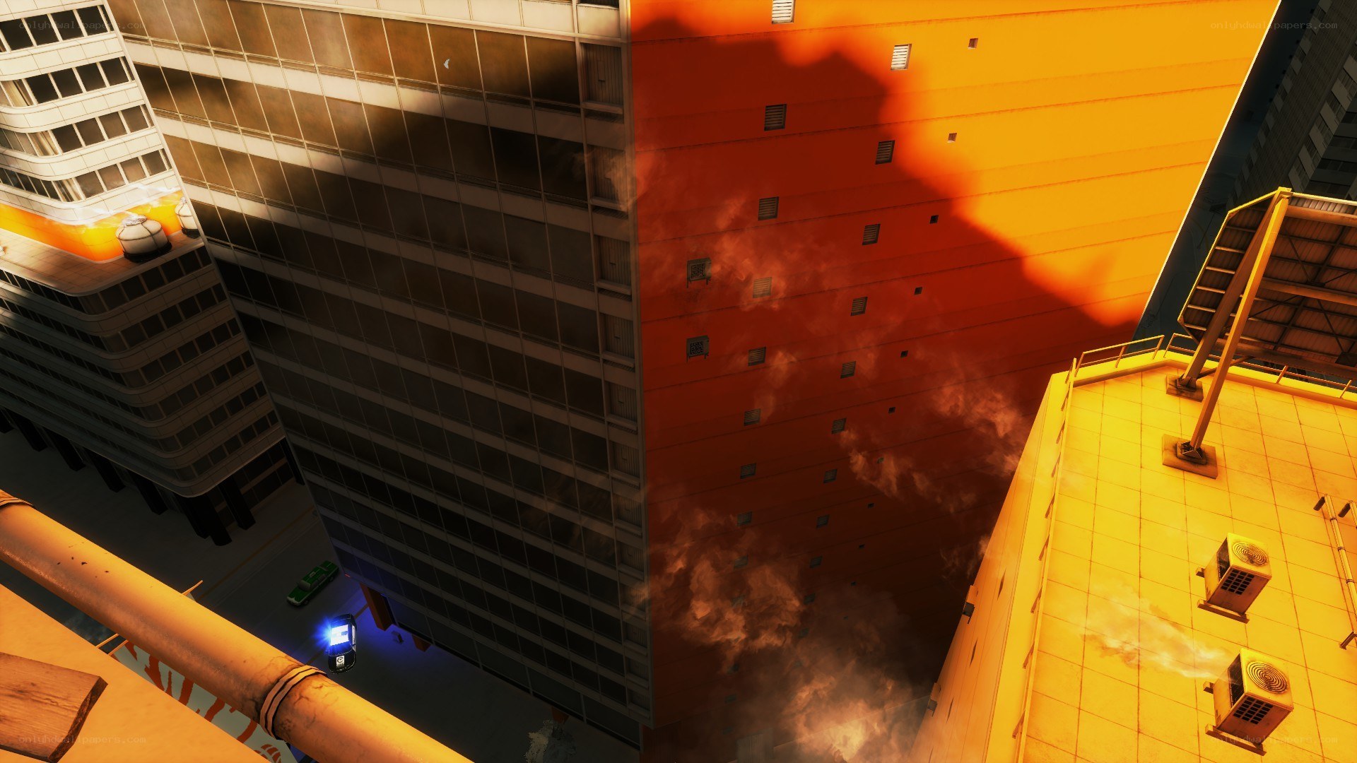 cityscape with explosion
