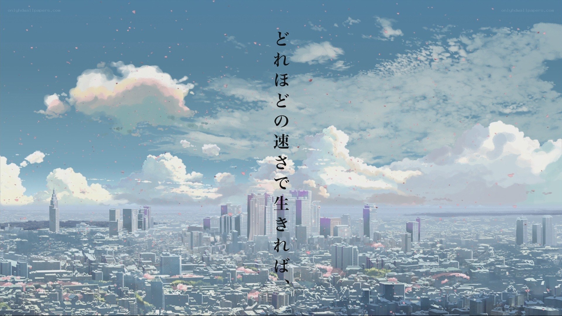 Cityscape with falling petals