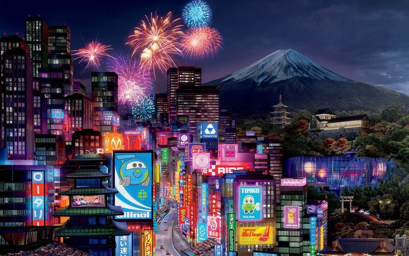 Cityscape with Fireworks — Blue, Festive, Night, Digital Art