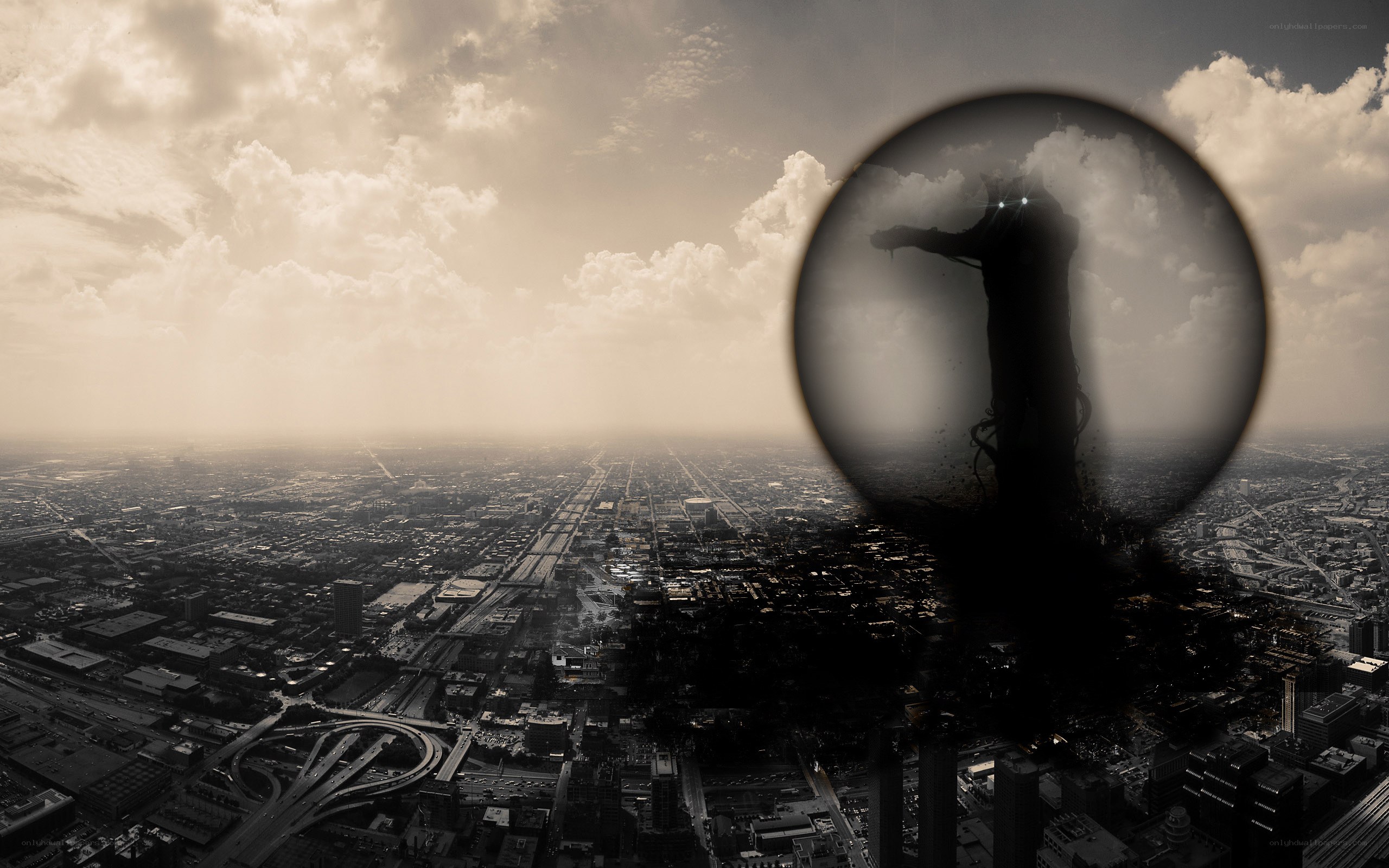 Cityscape with giant figure