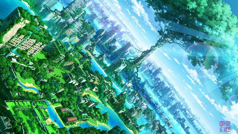 Cityscape with Giant Tree — Green