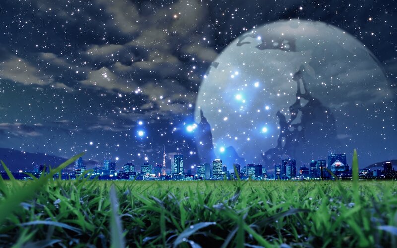 Cityscape with Glowing Globe
