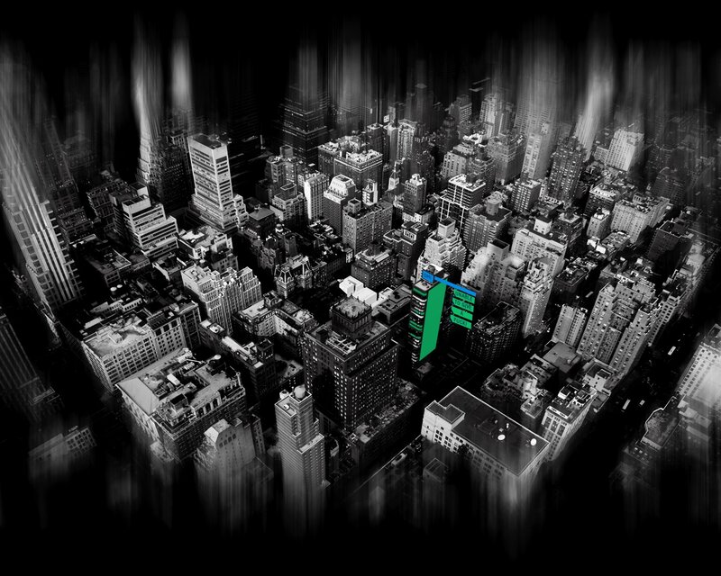 cityscape with green building
