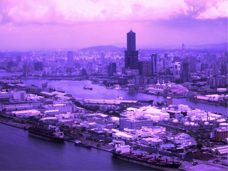 Cityscape with Harbor — Purple