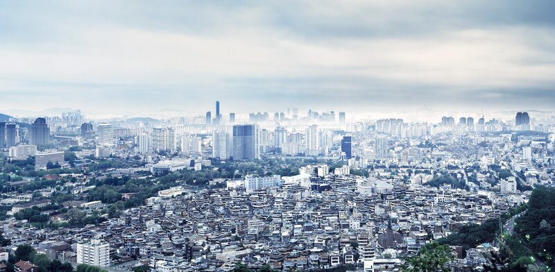 Cityscape with High-rise Buildings — Blue, Overcast