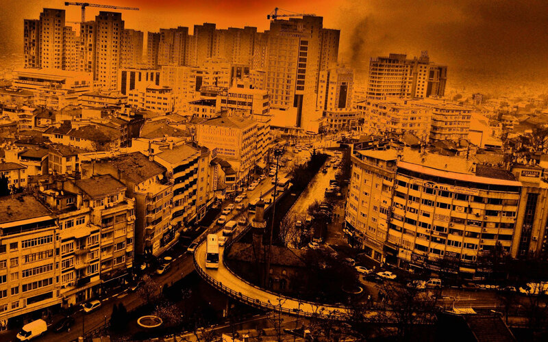 Cityscape with High-rise Buildings — Orange