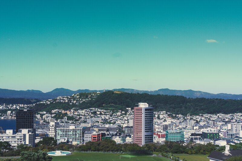Cityscape with Hills — Blue