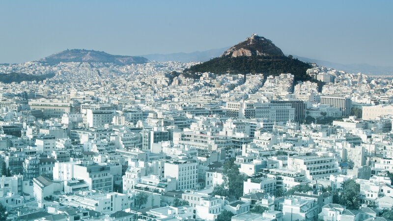 Cityscape with Hills — White