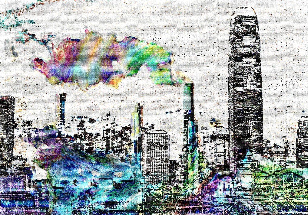 Cityscape with industrial smoke