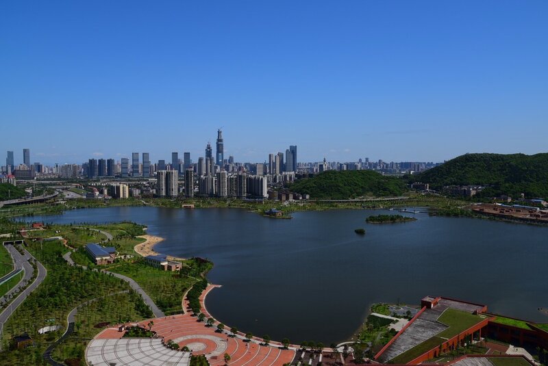 Cityscape with Lake — Blue, Serene