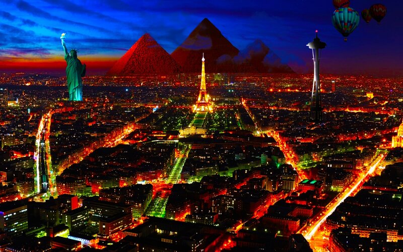 Cityscape with Landmarks — Blue