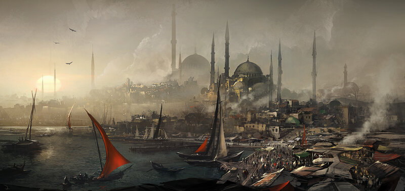 Cityscape with Mosque — Gray