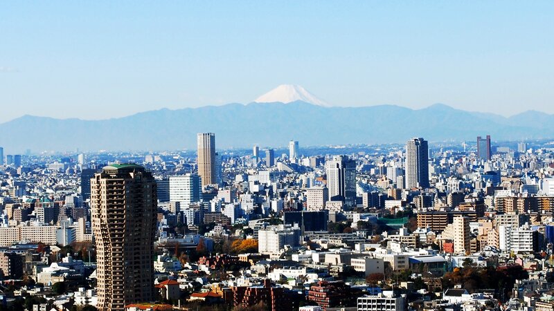 Cityscape with Mountain — Blue, Serene