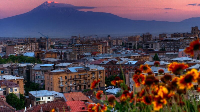 Cityscape with Mountain — Pink