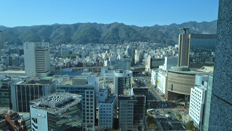Cityscape with Mountains — Blue, Clear