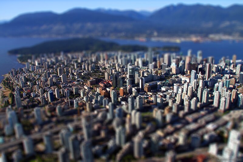 Cityscape with Mountains — Blue, Serene, Afternoon, Photograph, Buildings, Water