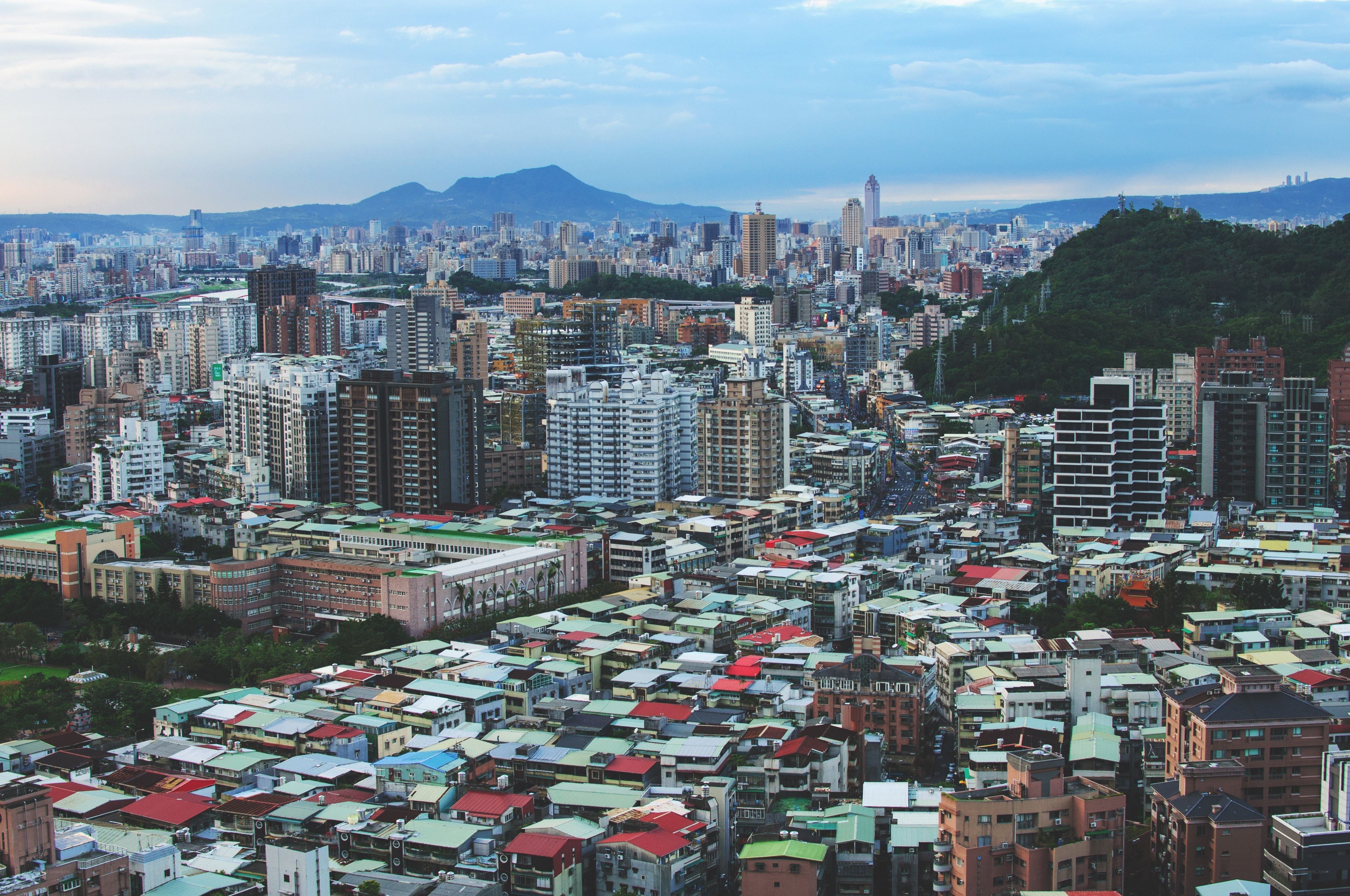 Cityscape with mountains in background