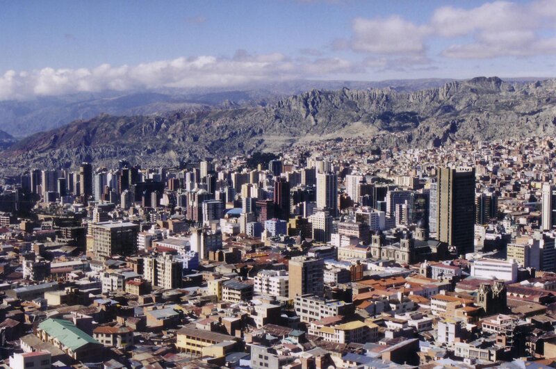 Cityscape with mountains in background