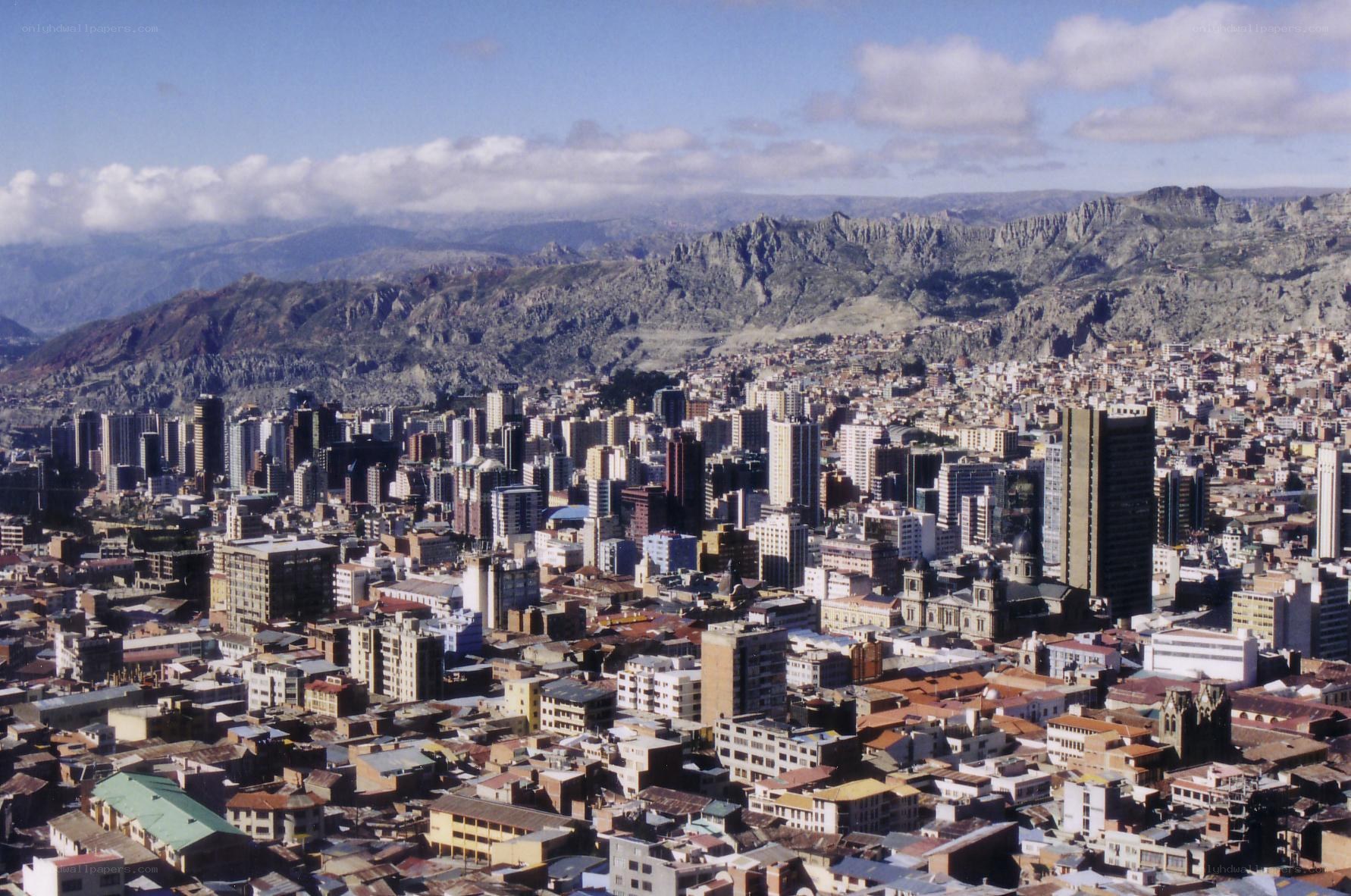 Cityscape with mountains in background