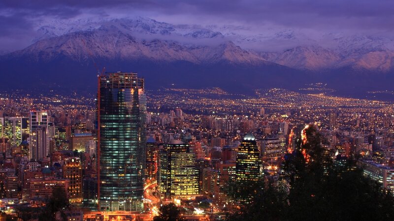 Cityscape with Mountains — Purple, Dramatic