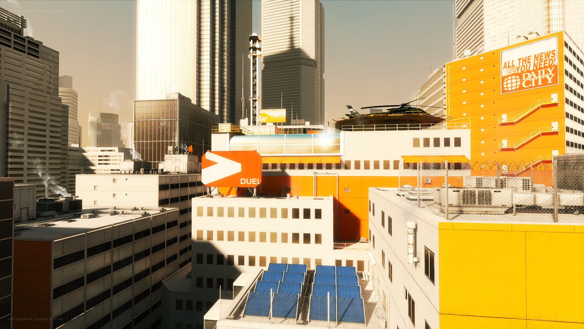 cityscape with news building