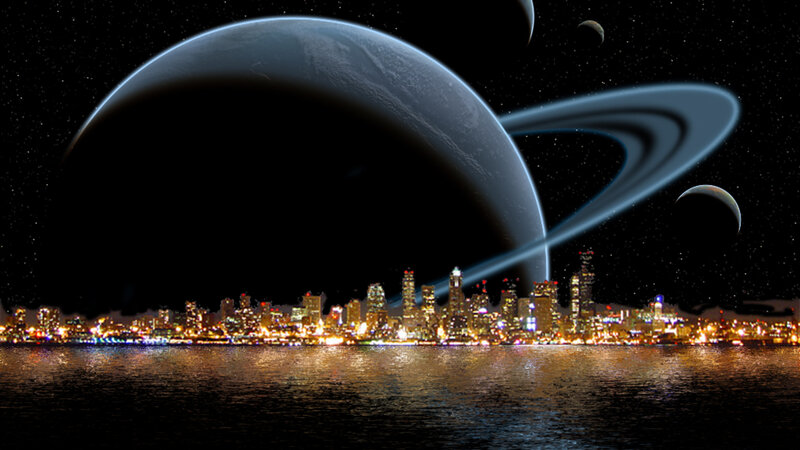 Cityscape with Planet