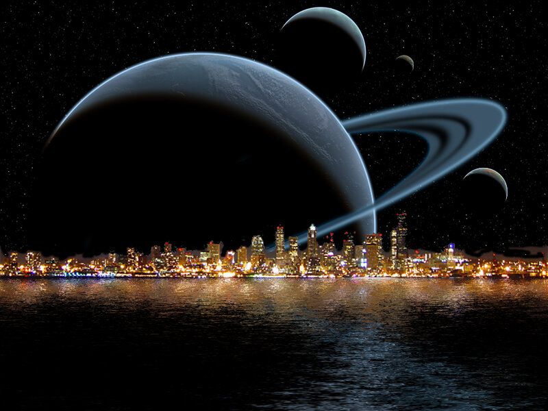Cityscape with Planets — Black