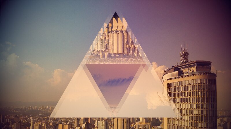 Cityscape with Pyramid Overlay