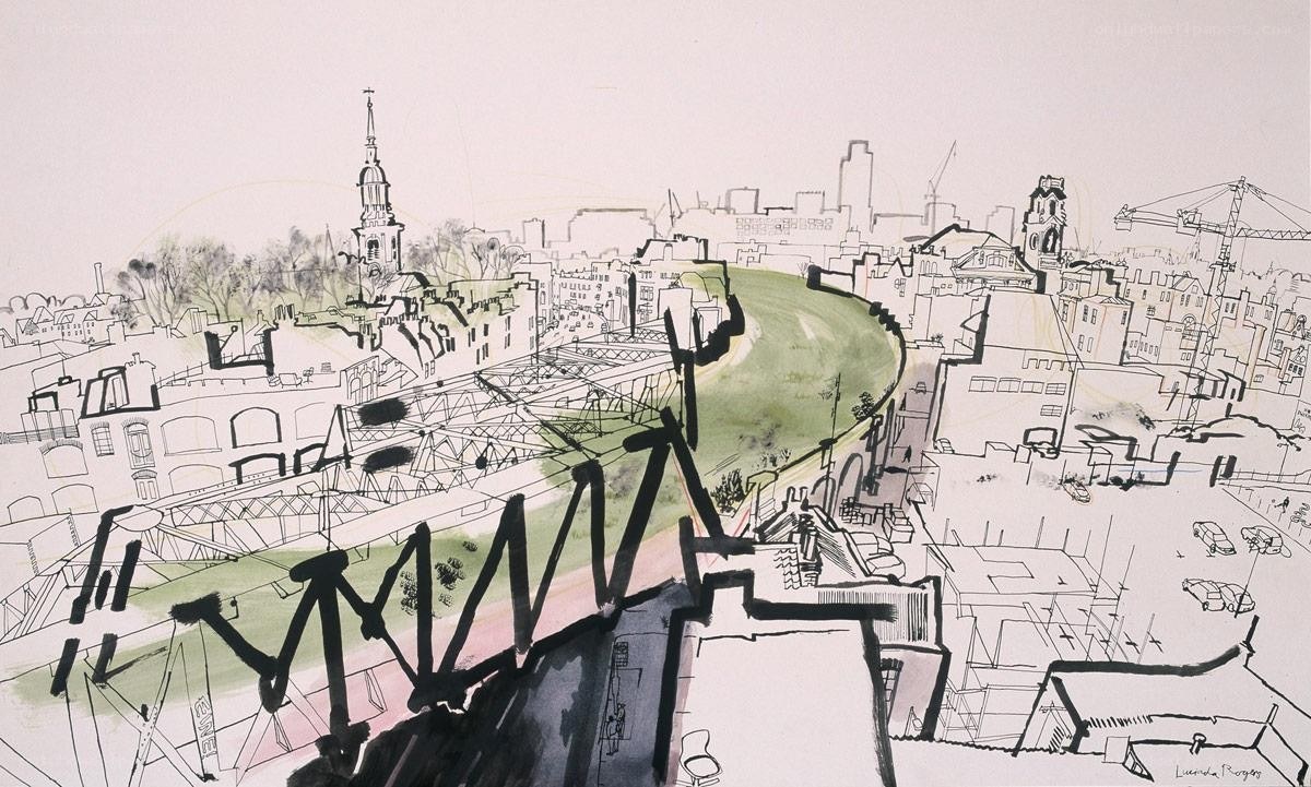 Cityscape with river and bridge