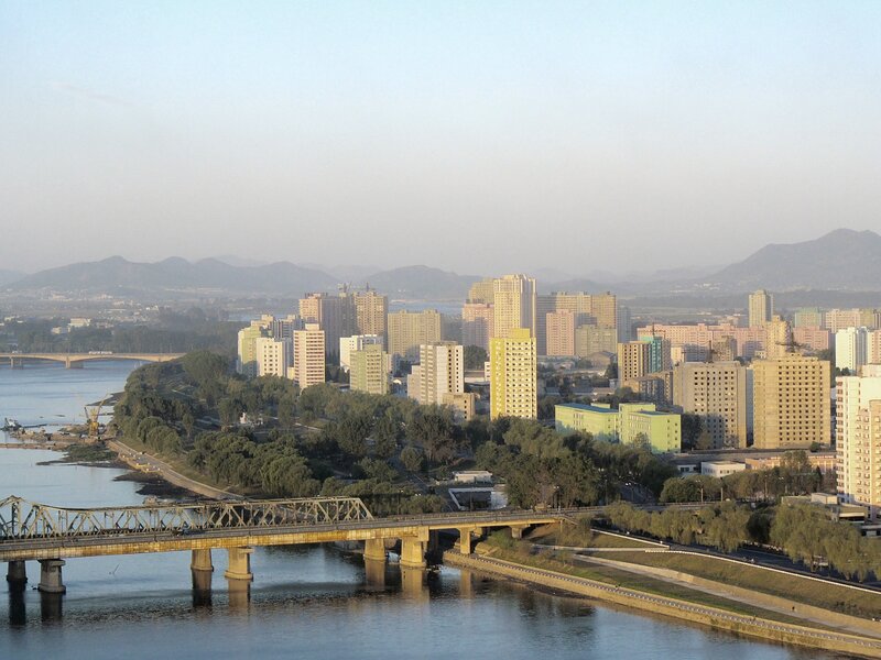 Cityscape with River and Bridge — Blue, Calm