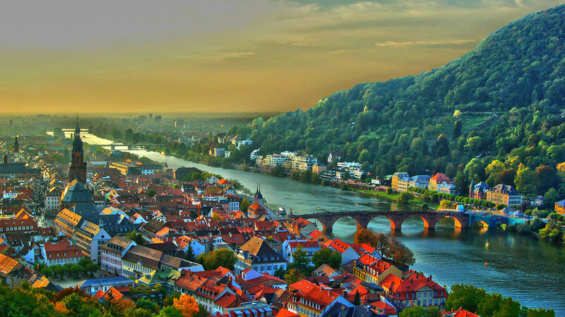 Cityscape with River and Bridge — Green