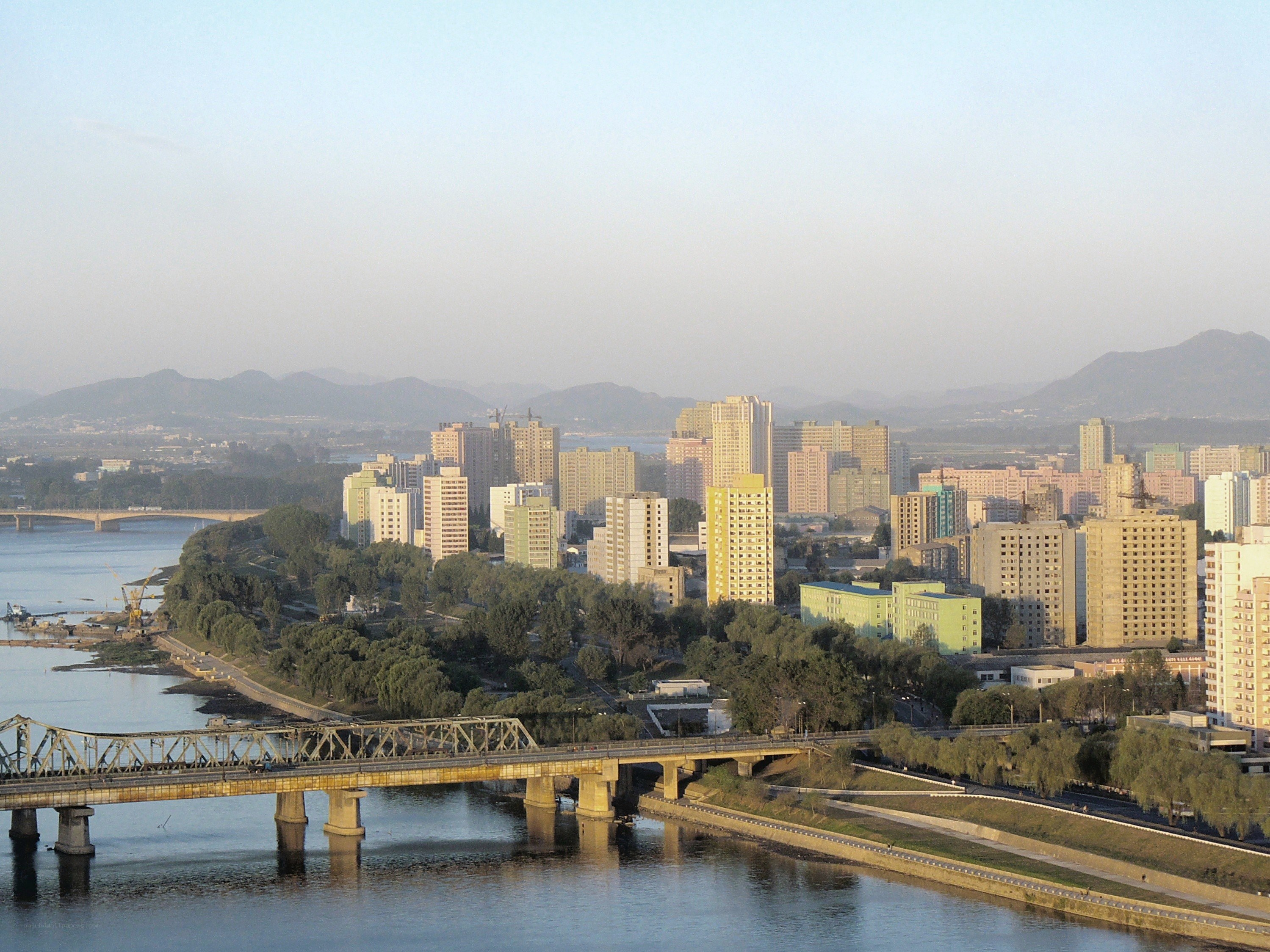 Cityscape with river and bridge