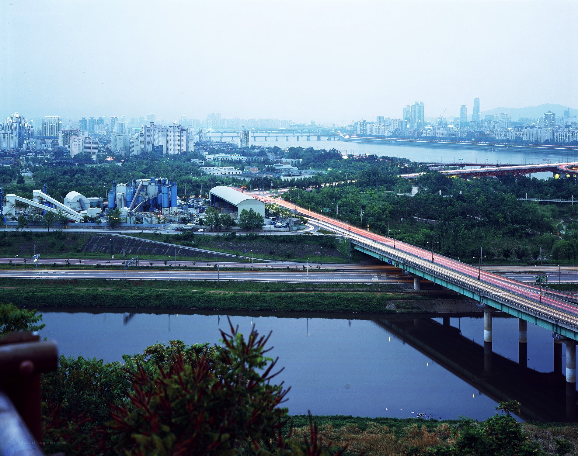 Cityscape with river and bridges