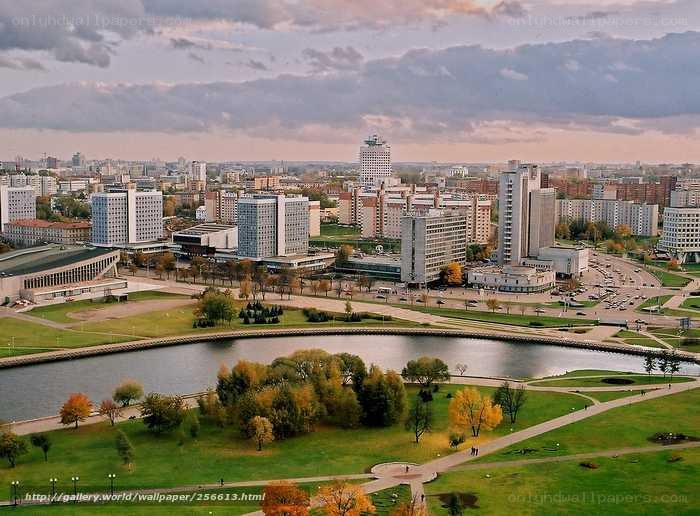 Cityscape with river and park