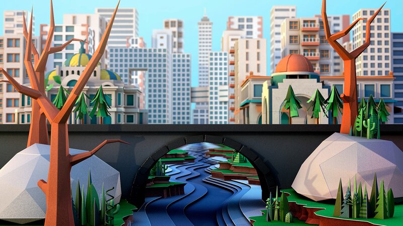 Cityscape with River — Blue, Calm, Afternoon