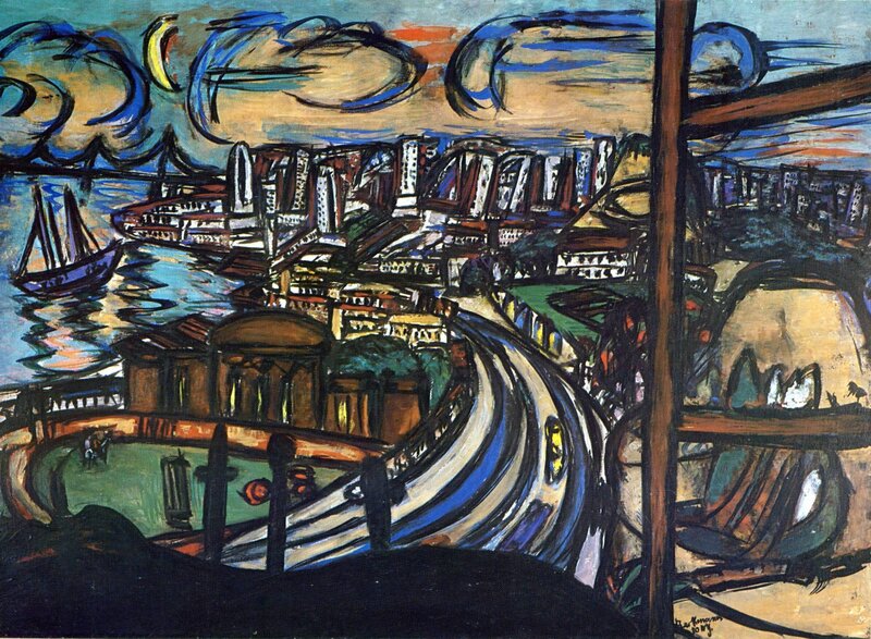 Cityscape with River — Blue, Dramatic, Night
