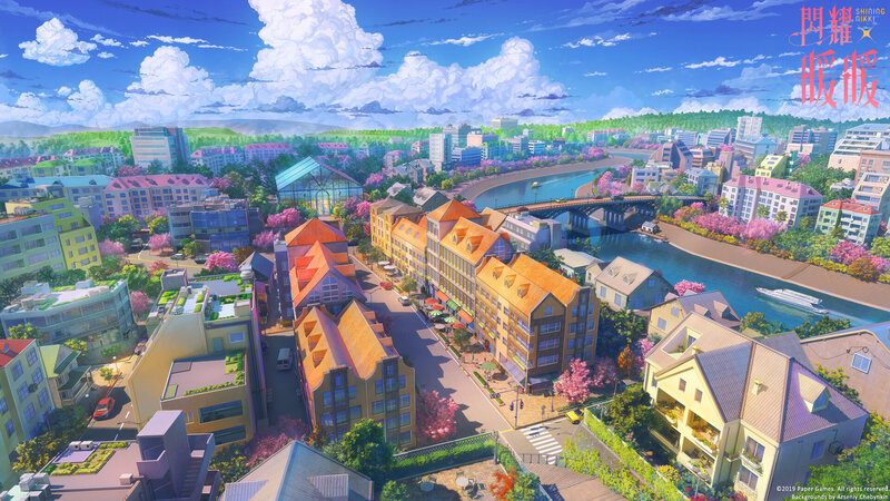Cityscape with River — Blue, Serene, Spring