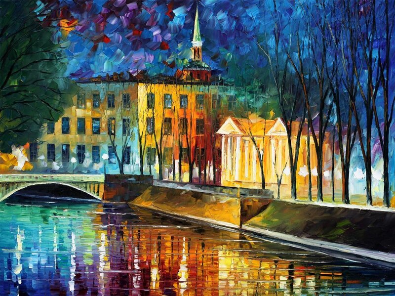 Cityscape with River — Blue
