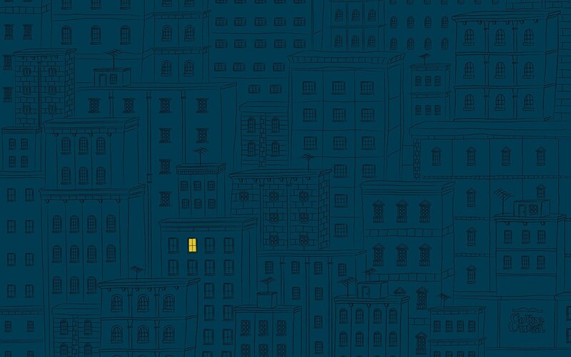 cityscape with single lit window