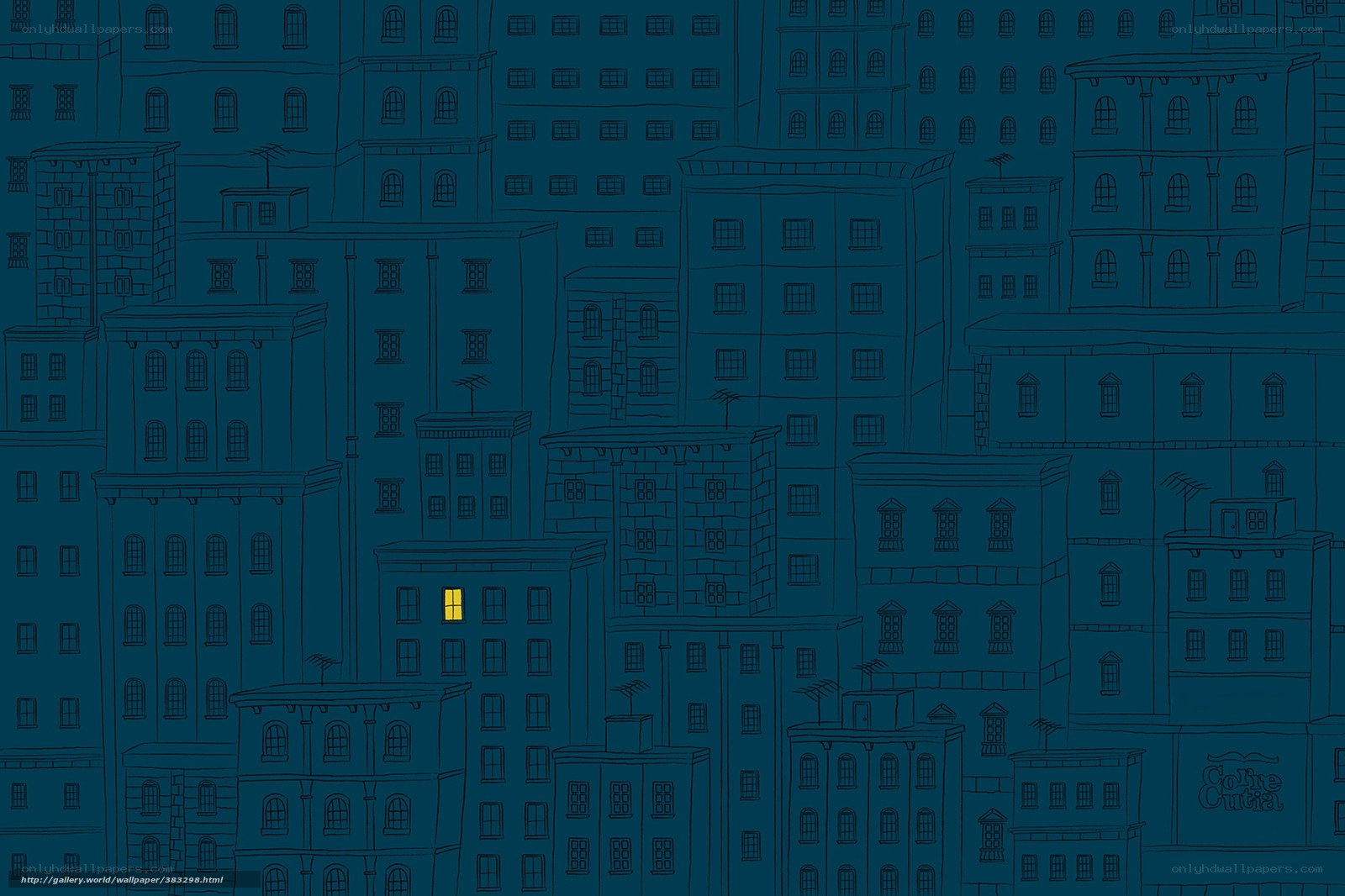 cityscape with single lit window