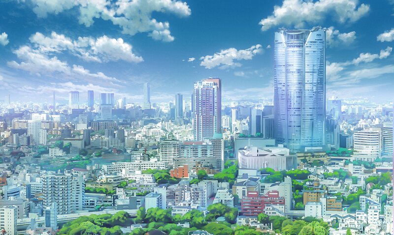 Cityscape with Skyscrapers — Blue, Serene