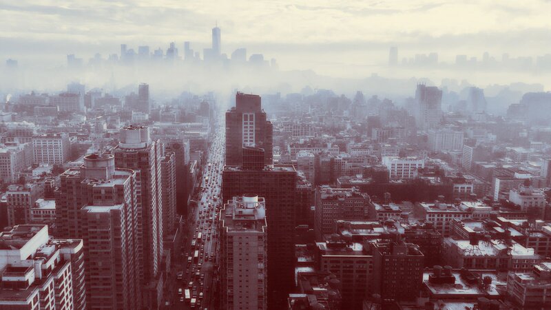 Cityscape with Skyscrapers — Gray, Hazy