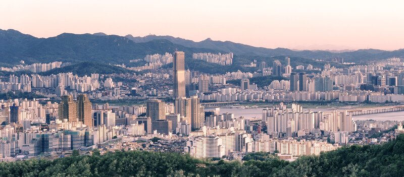 Cityscape with Skyscrapers — Green, Serene