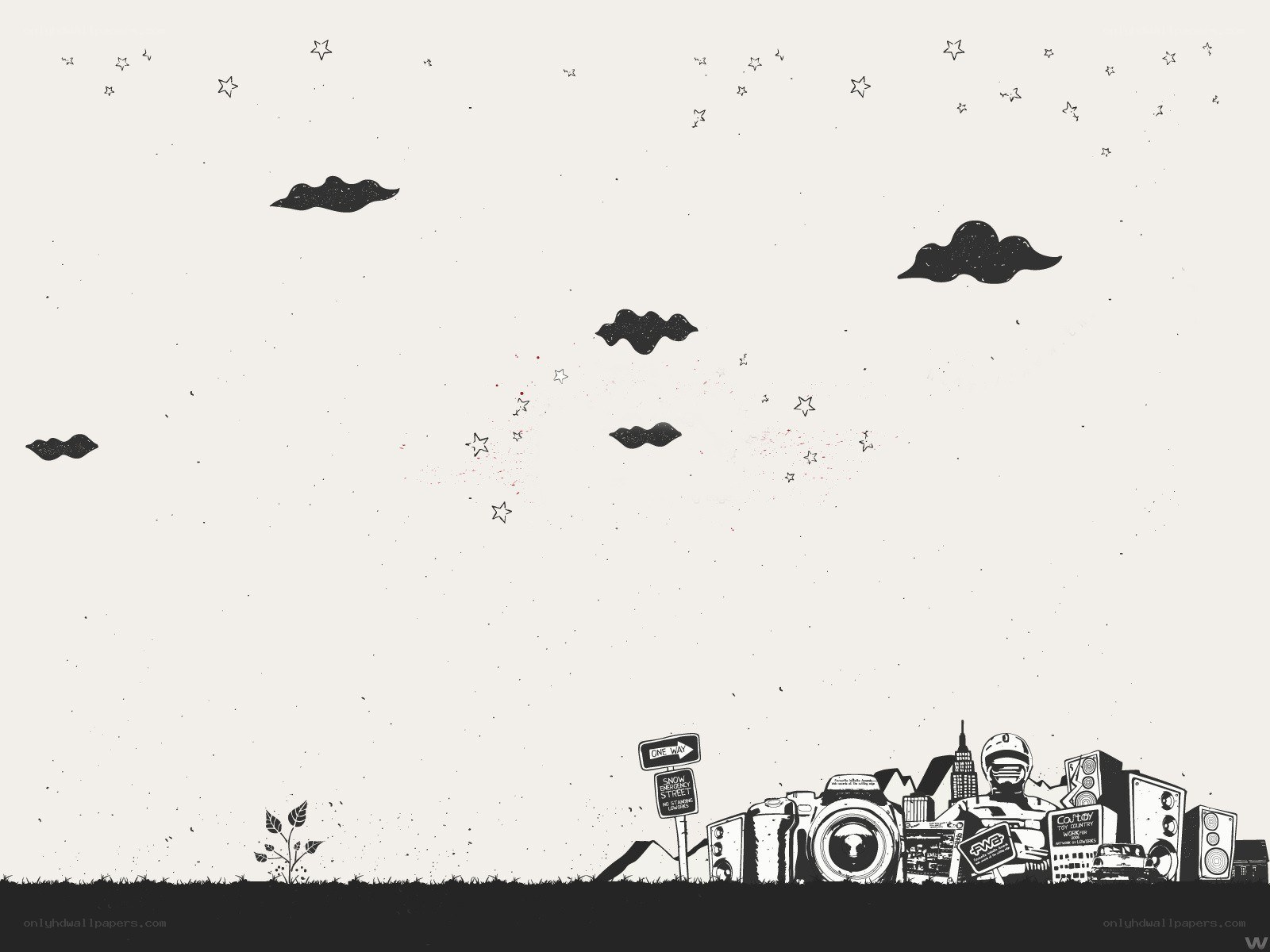cityscape with stars and clouds