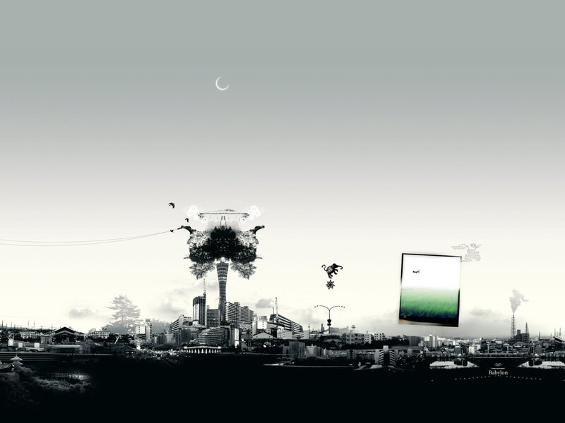 Cityscape with Surreal Elements — Black